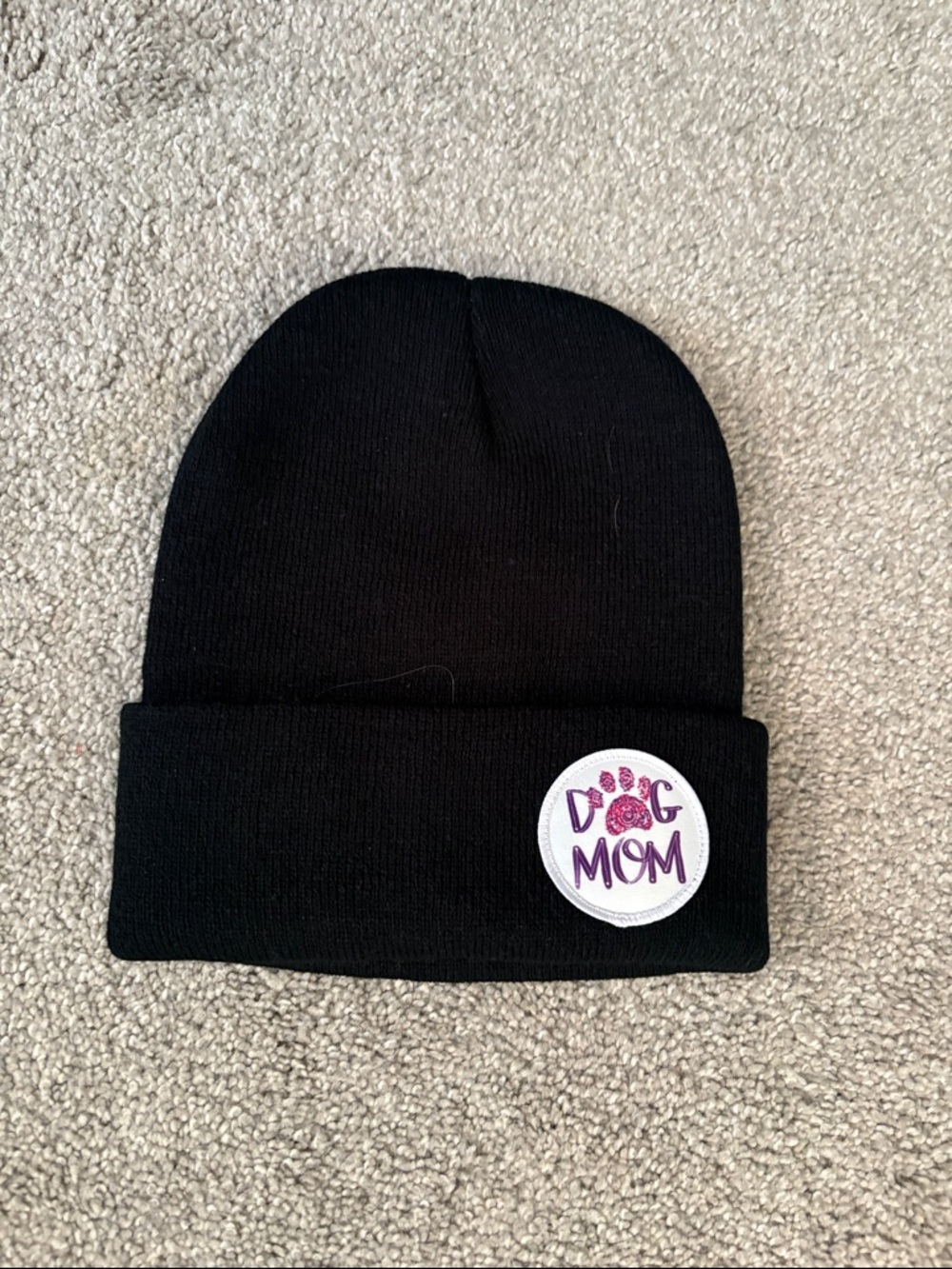 Dog Mom Knit Beanie Hat - Black